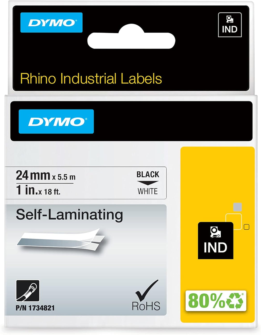 DYMO Rhino Industrie selbstlaminierende etiketten | 24 mm x 5,5 m | Schwarz auf Weiss | für DYMO Rhi