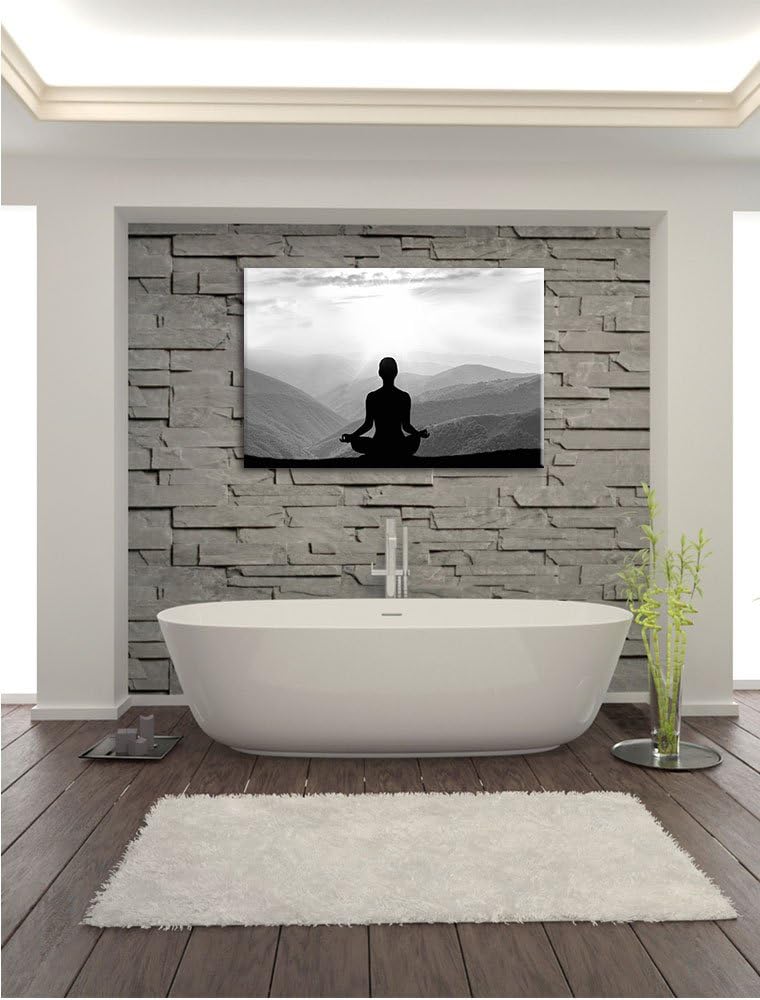 Pixxprint Meditierender Mensch in den Bergen Kunst B&W, Format: 100x70 auf Leinwand, XXL riesige Bil