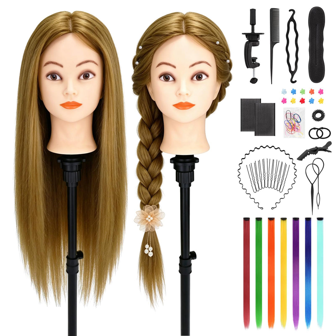 Yofuly 26Zoll / 66cm Frisierkopf, 80% Echthaar Übungskopf, Frisieren Trainingsköpfe Puppenkopf Frise
