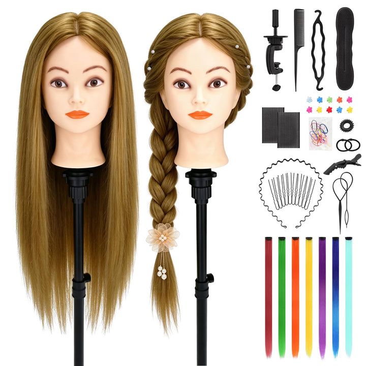Yofuly 26Zoll / 66cm Frisierkopf, 80% Echthaar Übungskopf, Frisieren Trainingsköpfe Puppenkopf Frise