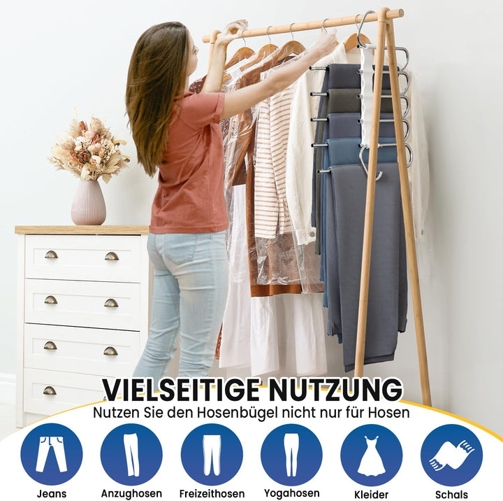 DAMITA Hosenbügel Kleiderbügel Hosen Platzsparend Weiss Kunststoff 4 Stück 5 in 1 Plastik Edelstahl