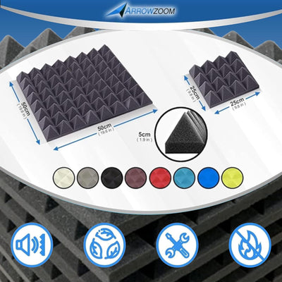 Arrowzoom 24 Akkustik Platten Akkustikschaumstoffmatten Akustikschaumstoff 25x25x5cm Fliesen Dämmung