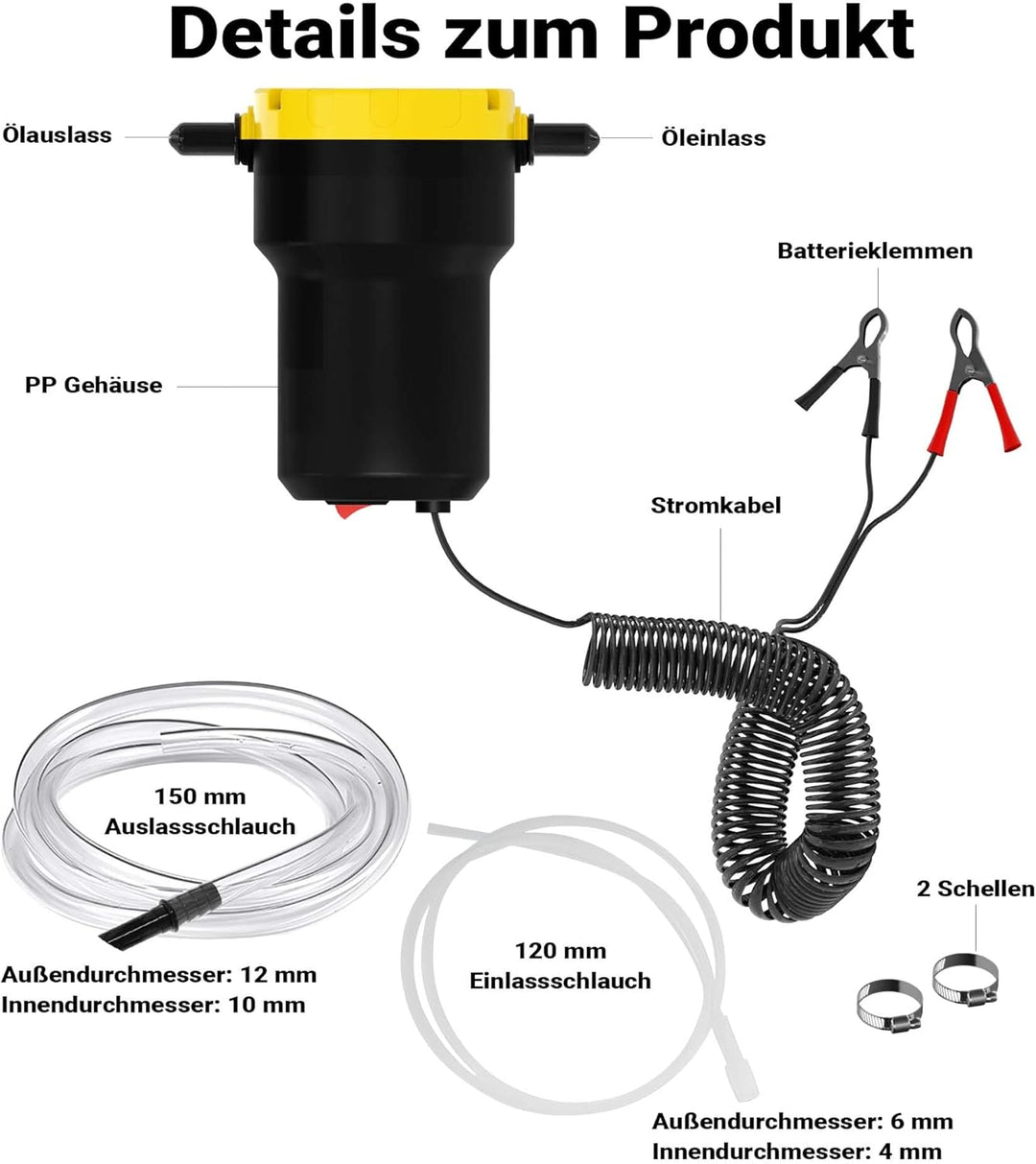 Wiltec Ölabsaugpumpe 12 V 60 W, 130 x 130 x 85 mm, 1 l/min, Absaugpumpe für Diesel, Biodiesel, Heizö