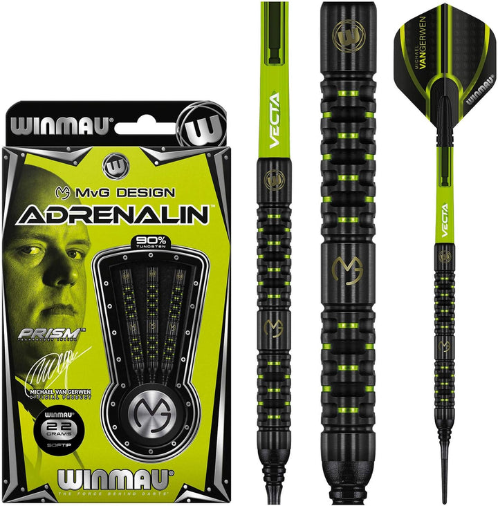 WINMAU Michael Van Gerwen MvG Adrenalin 22 Gramm Profi Wolfram Softtip Dartpfeile Set mit Flights un