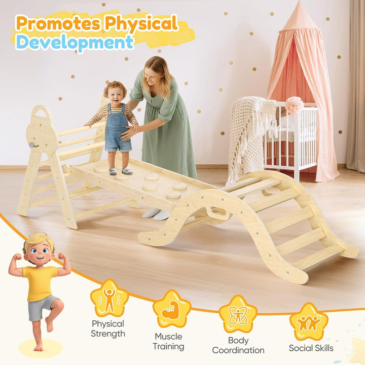 7-in-1 Montessori Indoor Spielset,Klettergerüst mit Rutsche, Bogen & Matte für Kleinkinder und Kinde