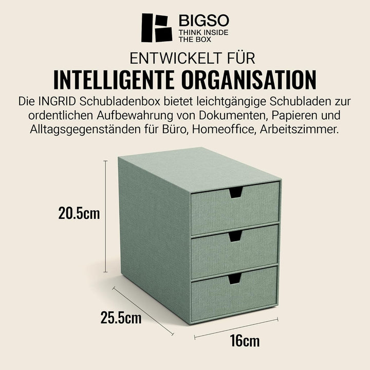 BIGSO INGRID Schubladenbox für Dokumente und Bürobedarf – Schreibtisch Organizer mit 3 Schubladen –