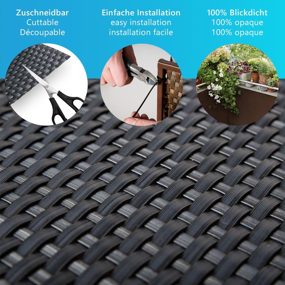 NYVI Polyrattan Balkon Sichtschutz Privafence 100x300 cm Hellgrau - Balkonbespannung mit Metallösen