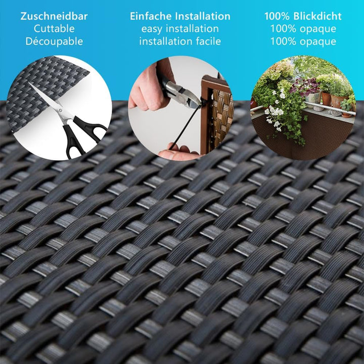 NYVI Polyrattan Balkon Sichtschutz Privafence 100x300 cm Hellgrau - Balkonbespannung mit Metallösen