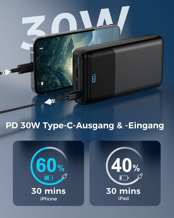 Powerbank 50000mAh, PD 30W&amp;QC 4.0 Power Bank Schnellladung mit 4 Ausgängen &amp; 2 Eingängen, Grosse Kap