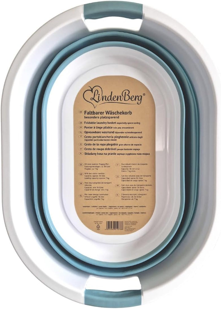 Linden Berg/Faltbarer Wäschekorb/cyan / 36 L / 60,5 x 45 x 27 cm/platzsparend/BPA-frei / 7 kg Tragla