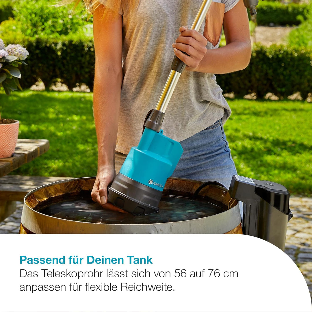 Gardena Akku-Regenfasspumpe 2000/2 18V P4A ohne Akku: Akku-Tauchpumpe mit integriertem Filter, Trock