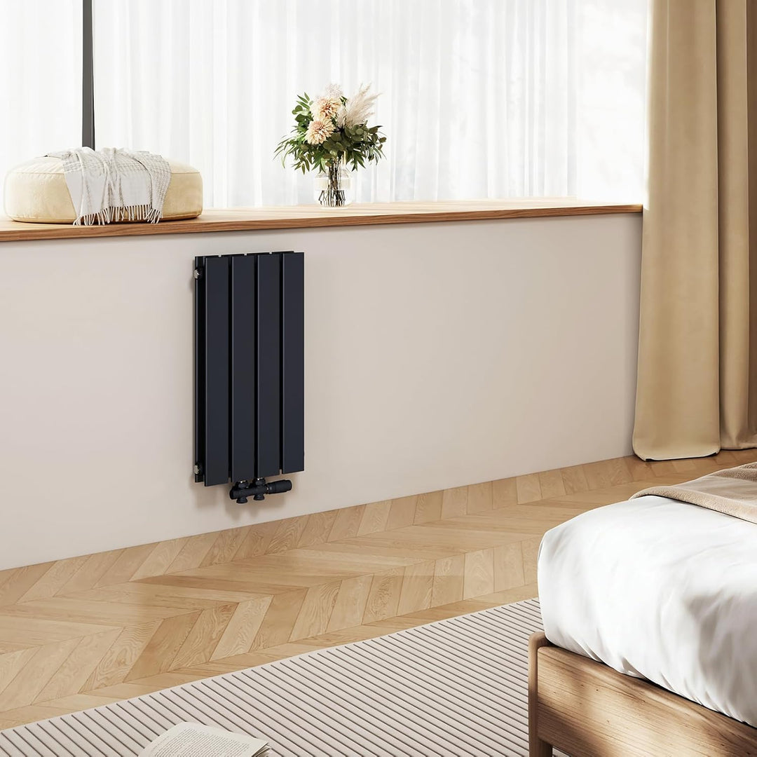 EMKE Heizkörper Klein, 600x304 mm Flachheizkörper Vertikal mit Mittelanschluss, Doppellagig Anthrazi