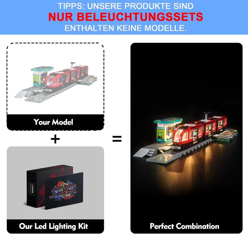 LocoLee Licht Kompatibel mit Lego City 60423 Strassenbahn mit Haltestelle, Nur Lichter Set - Kein Mo