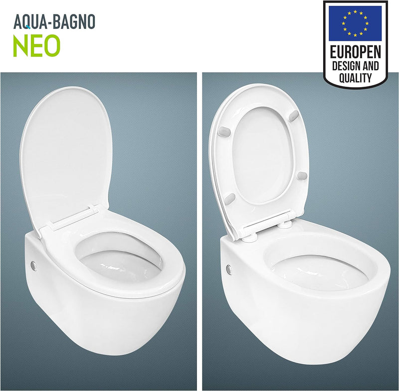 Aqua Bagno WC Sitz mit Absenkautomatik - O Form - Toilettensitz abnehmbar-Universal - weiss - Toilet