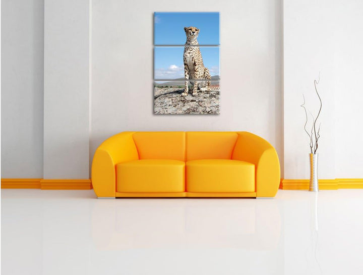 Pixxprint Wachsamer Gepard als Leinwandbild/Grösse: 3 Teilig (120x80) cm/Wandbild/Kunstdruck/fertig