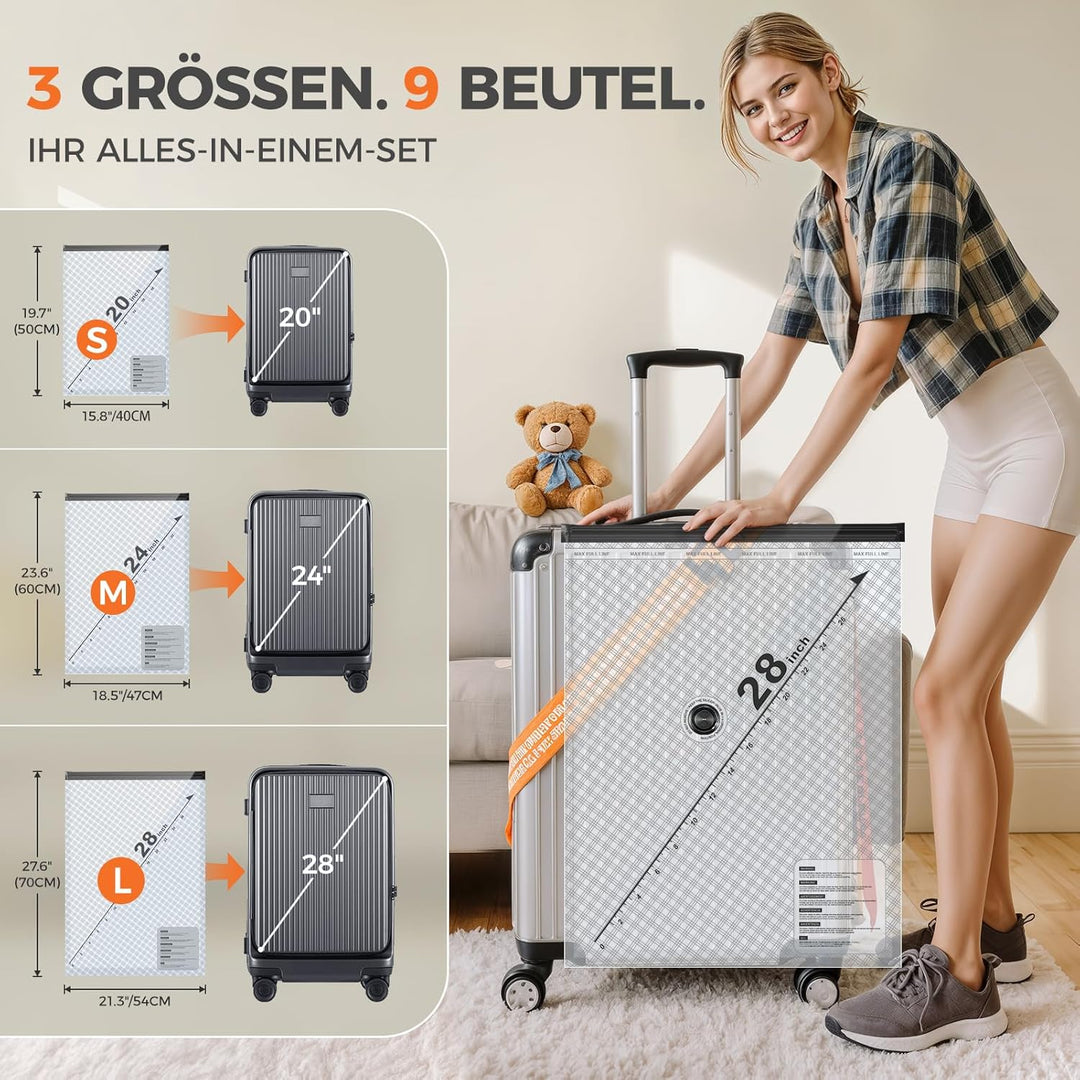 Innsky 9er Set Vakuumbeutel Kleidung mit kabelloser USB-C Vakuumpumpe – 3 Grössen (40x50/47x60/54x70