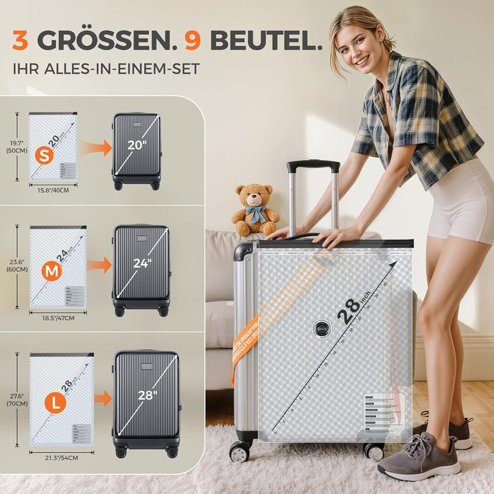 Innsky 9er Set Vakuumbeutel Kleidung mit kabelloser USB-C Vakuumpumpe – 3 Grössen (40x50/47x60/54x70