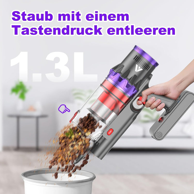 coovy SU7 Akku Staubsauger 580W, 45000Pa Staubsauger Kabellos Bis zu 70 Minuten Laufzeit, Akkustaubs