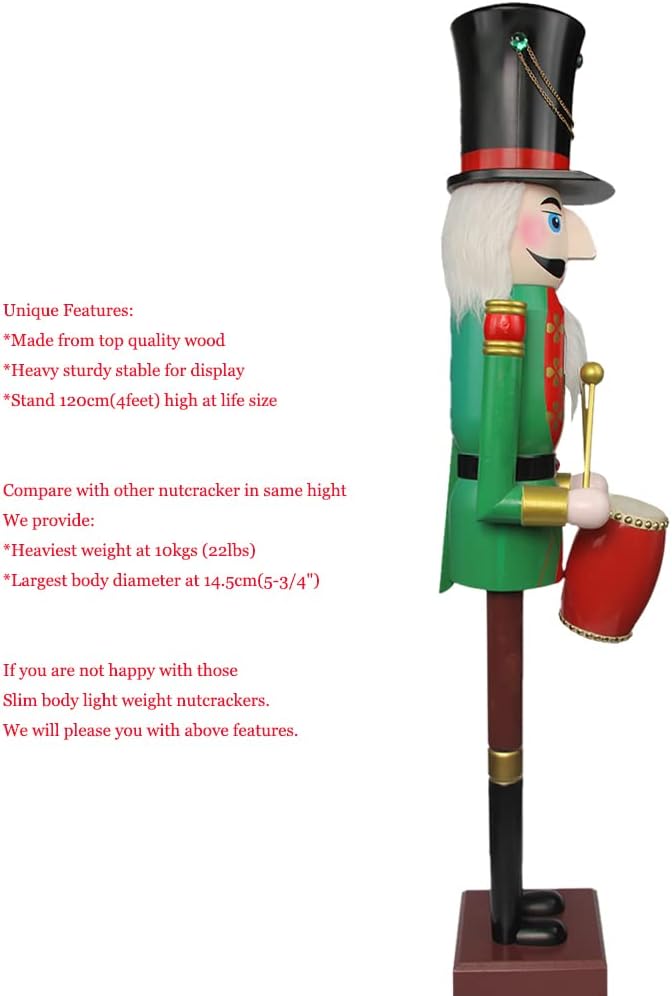 CDL 120 cm hoch lebensgross Grosse/Giant Weihnachten Holz Nussknacker Soldat Drummer Ornament auf St