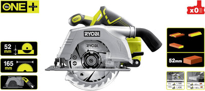 RYOBI 18 V ONE+ Akku-Handkreissäge R18CS-0 (Bohrungs-ø 16 mm, Schnitttiefe bis 52mm, Leerlaufdrehzah
