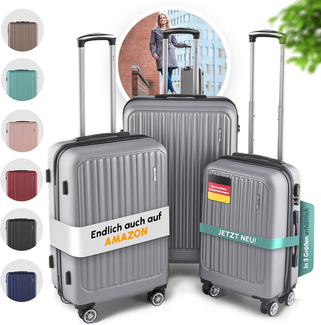 ABS Hartschalenkoffer - Ergonomisch & Sicher - Trolley Koffer Set 3-teilig mit 360° Rädern, Zahlen-S