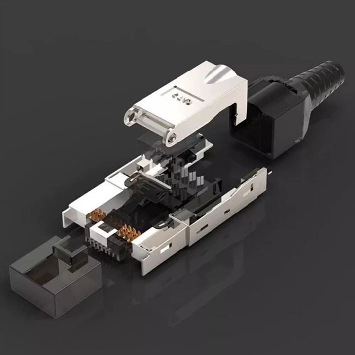 10 Stück Netzwerkstecker Cat 7 werkzeuglos CAT7 CAT7A RJ45 LAN UTP Kabel Stecker Grau ohne Werkzeug