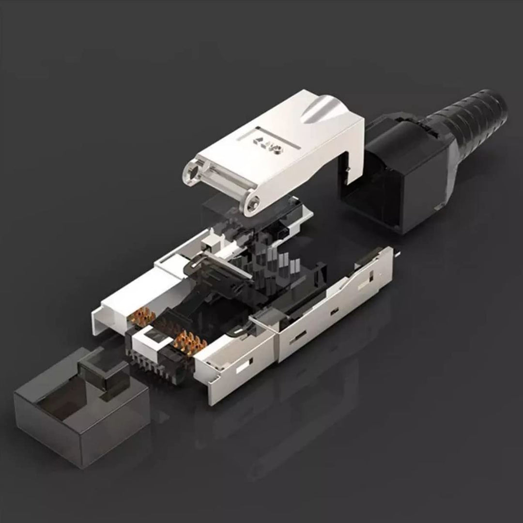 12 Stück Netzwerkstecker Cat 7 werkzeuglos CAT7 CAT7A RJ45 LAN UTP Kabel Stecker Grau ohne Werkzeug