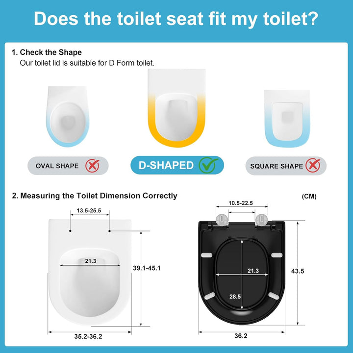 YEAUPE PRO Toilettendeckel mit Absenkautomatik D-Form Kurz aus PP, Schwarz | WC Sitz mit Schnellvers