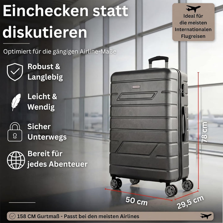 NOWI Hartschalenkoffer XL Gross - 100L Volumen - 158cm Gurtmass - 8 Rollen 360° drehbar - Leichter K