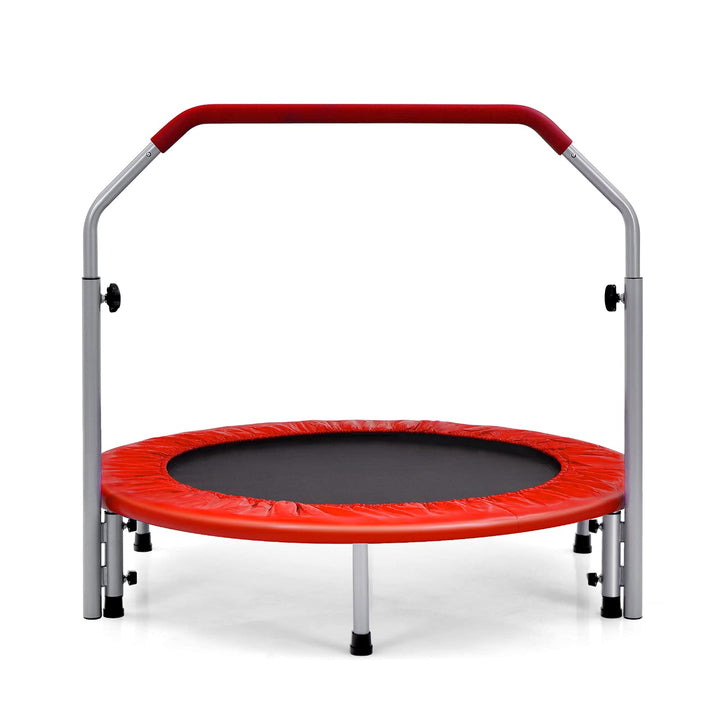 GOPLUS Fitnesstrampolin Indoor, φ101cm Mini Trampolin mit höhenverstellbarer Haltegriff, klappbares