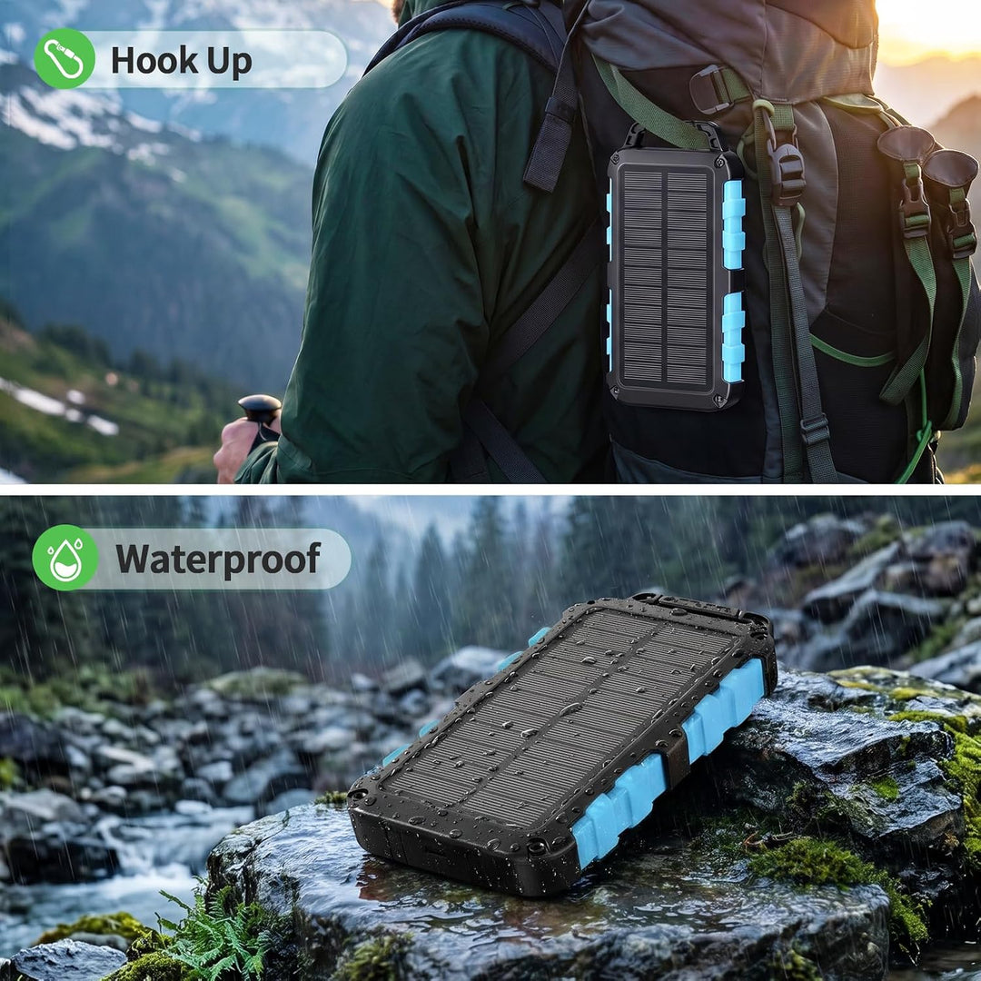 Solar Powerbank 10000mAh 22.5W PD für Smartphones, Tablets und mehr | 2 Integrierte Ausgangskabel US