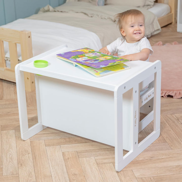 KiddyMoon Kindertisch Mit Stuhl 2-In-1 Runde Kanten Kindermöbel Leicht Zu Reinigen, Weiss Kindertisc