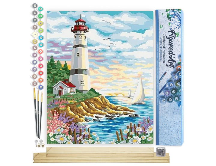 Figured'Art Malen Nach Zahlen Erwachsene Mit Rahmen Leuchtturm unter bewölktem Himmel - Paint by Num