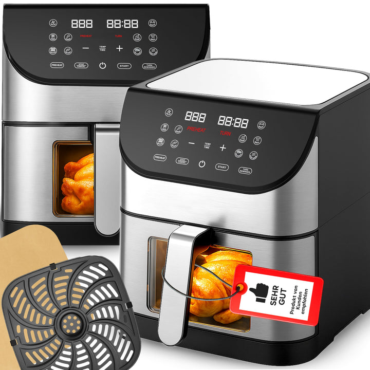 Retoo Heissluftfritteuse XXL 8L Airfryer 12-in-1 Funktionen, 1800W Leistung, Antihaftbeschichtung, T