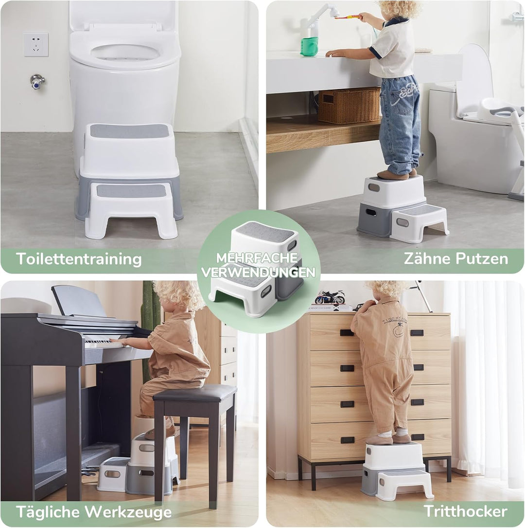 DEANIC Tritthocker Kinder, Kinderhocker Hocker Bad 2 Stufen, Klohocker WC Toilette ab 1 Jahr, Anti-K