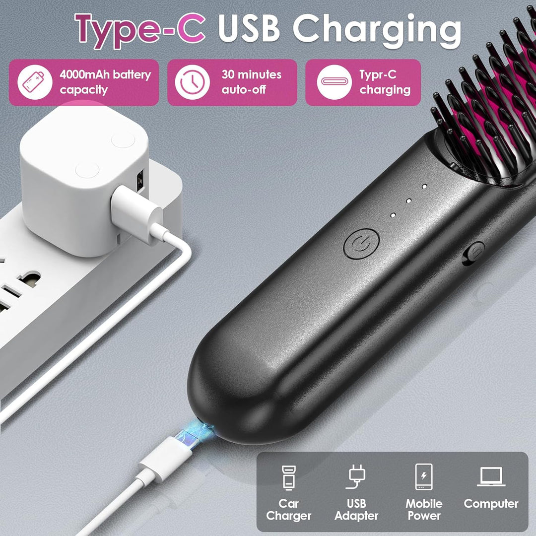 HyAdierTech Kabellose Lockenstabbürste, Haarglätter Bürste Professionelle, USB Wiederaufladbare Lock