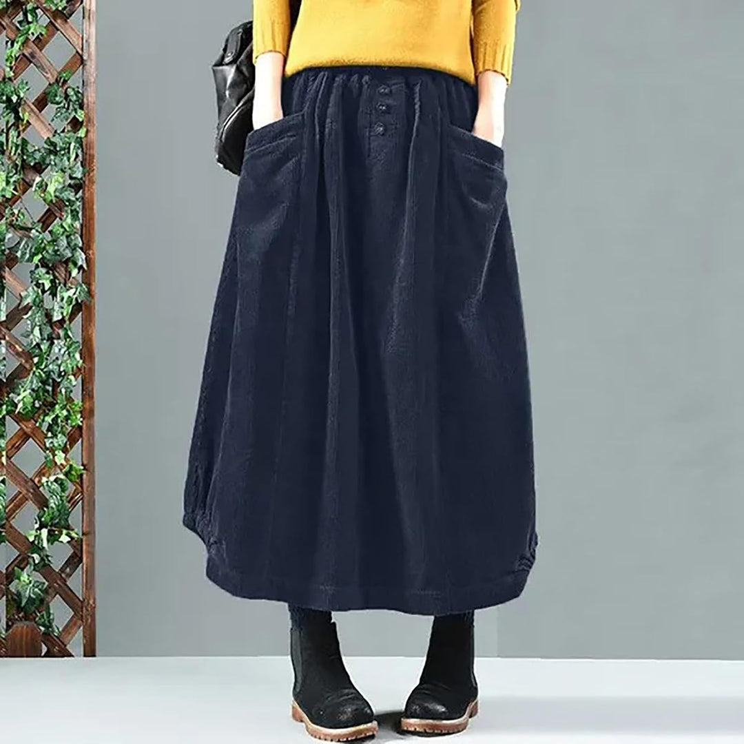Generisch 2025 Damenrock Winter Cordrock Frauen Midi Lange Röcke Weibliche elastische Taille A-Linie