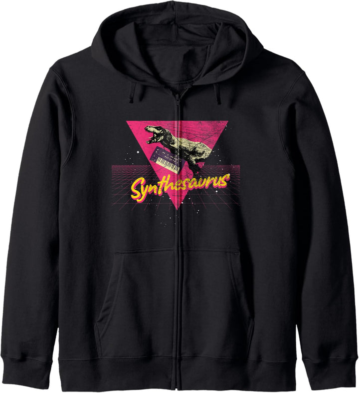 Synthwave Synthesaurus Funny Synthesizer Nerd Analog Vintage Kapuzenjacke