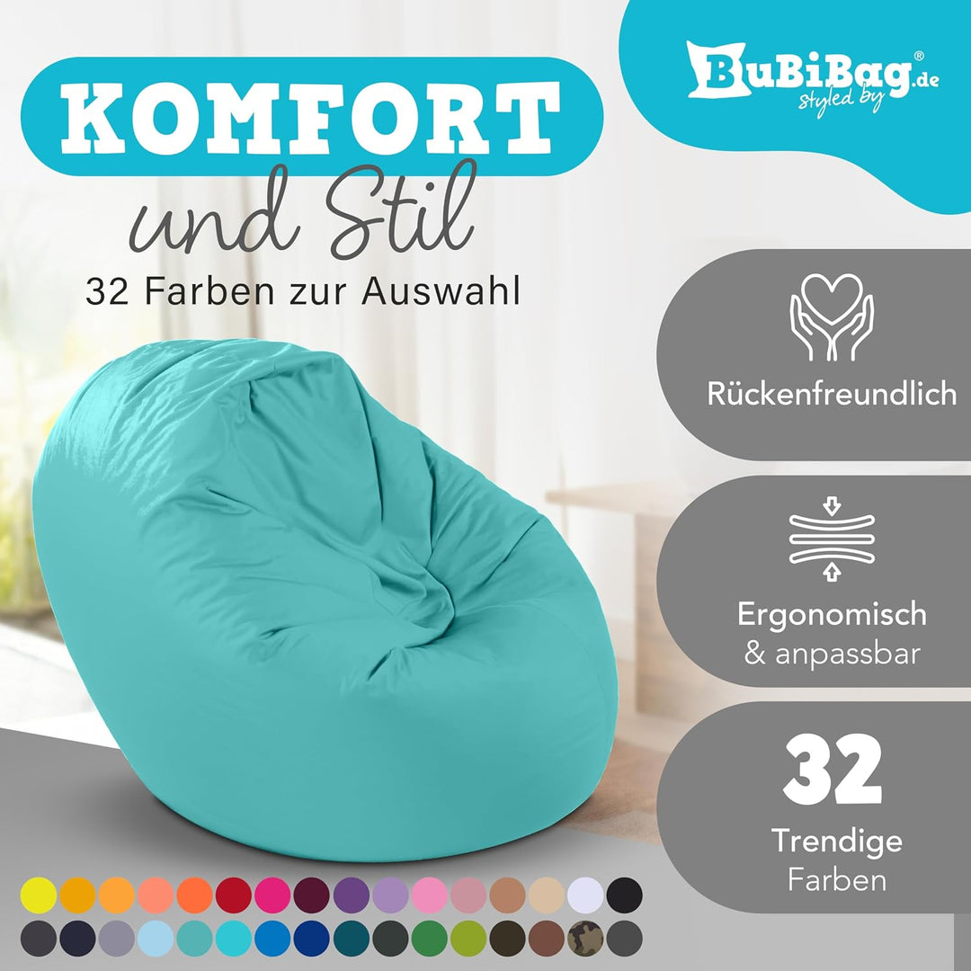BuBiBag 2in1 Sitzsack L - XXL mit Füllung für Kinder &amp; Erwachsene, Gaming Beanbag &amp; Bodenkissen für