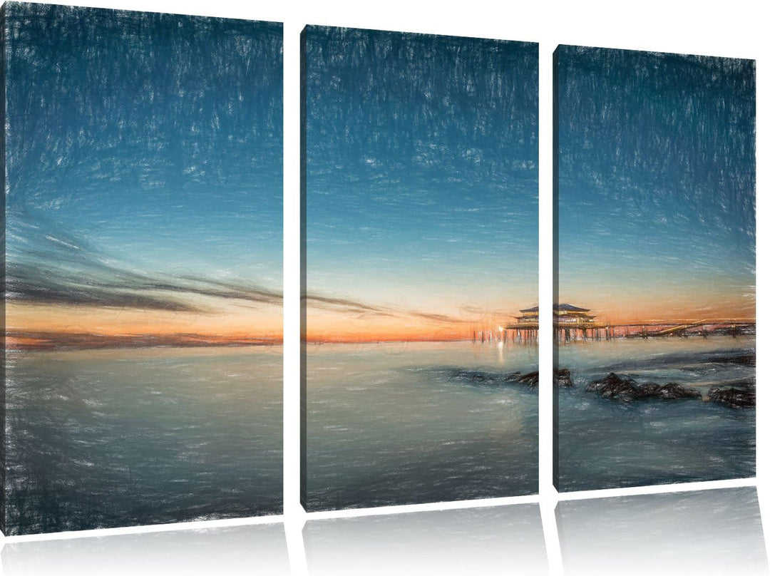 Pixxprint Timmendorfer Strand als Leinwandbild/Grösse: 3 Teilig (120x80) cm/Wandbild/Kunstdruck/fert