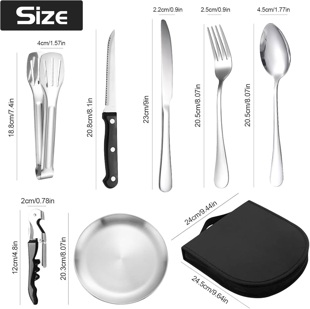 Campingbesteck Set für 2 Personen, Tragbares Edelstahl Outdoor Geschirr Set für Camping, Picknick un