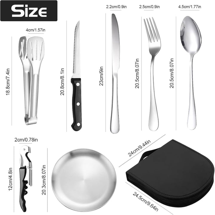 Campingbesteck Set für 2 Personen, Tragbares Edelstahl Outdoor Geschirr Set für Camping, Picknick un