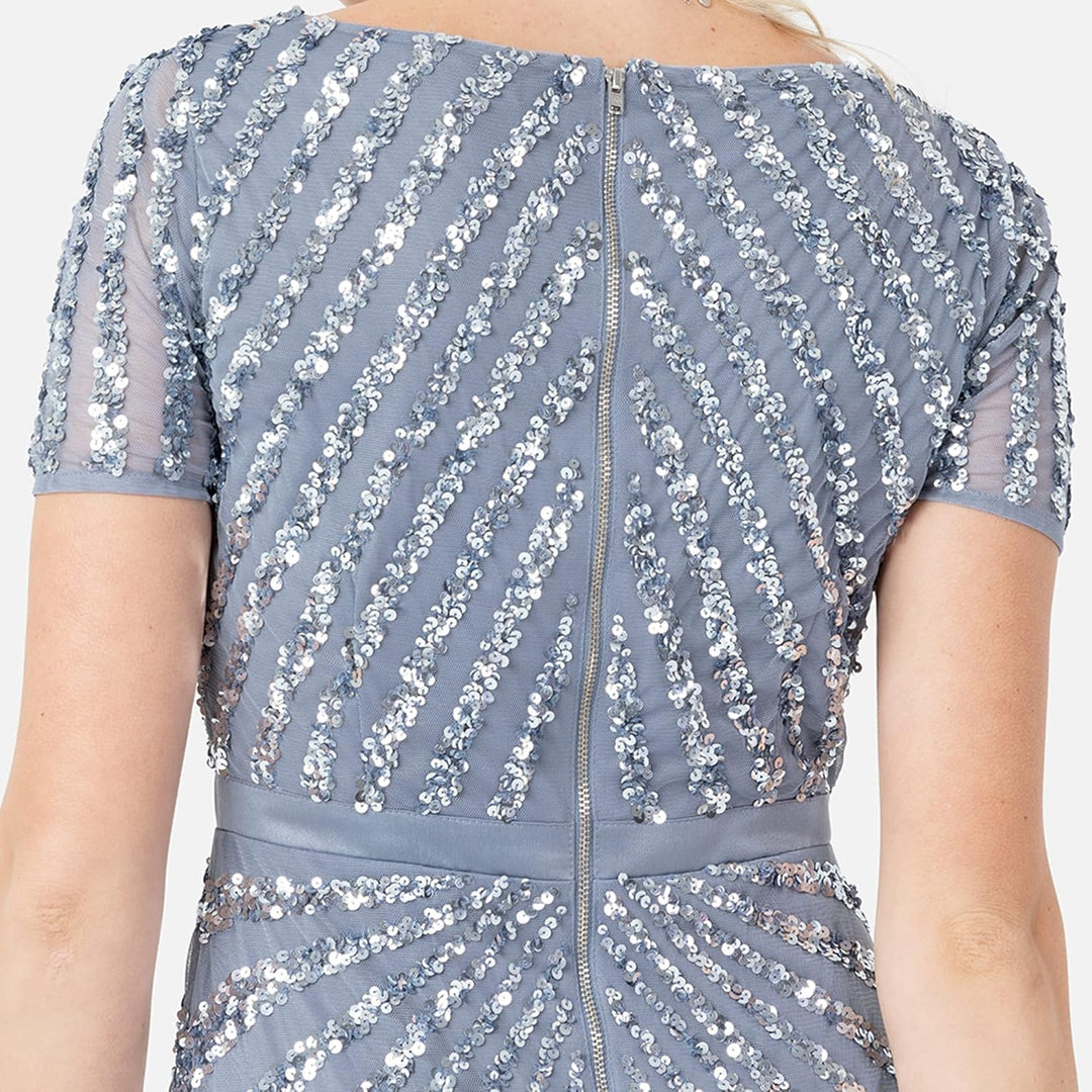 Maya Deluxe Damen Pailletten Maxi Abendkleid Elegant für Hochzeit V-Ausschnitt A-Linien-Schnitt Brau