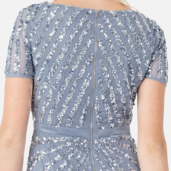 Maya Deluxe Damen Pailletten Maxi Abendkleid Elegant für Hochzeit V-Ausschnitt A-Linien-Schnitt Brau