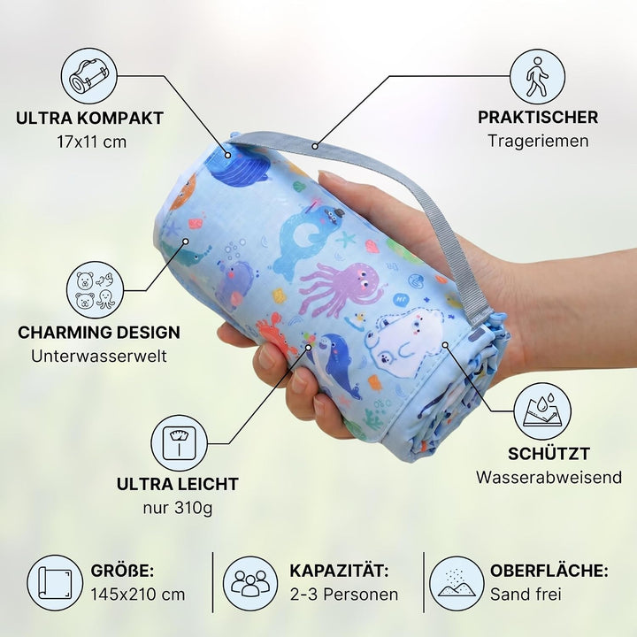 Picknickdecke 150 x 210 cm – Wasserdicht, Ultraleicht & Kompakt | Outdoor Decke in Grün für Picknick