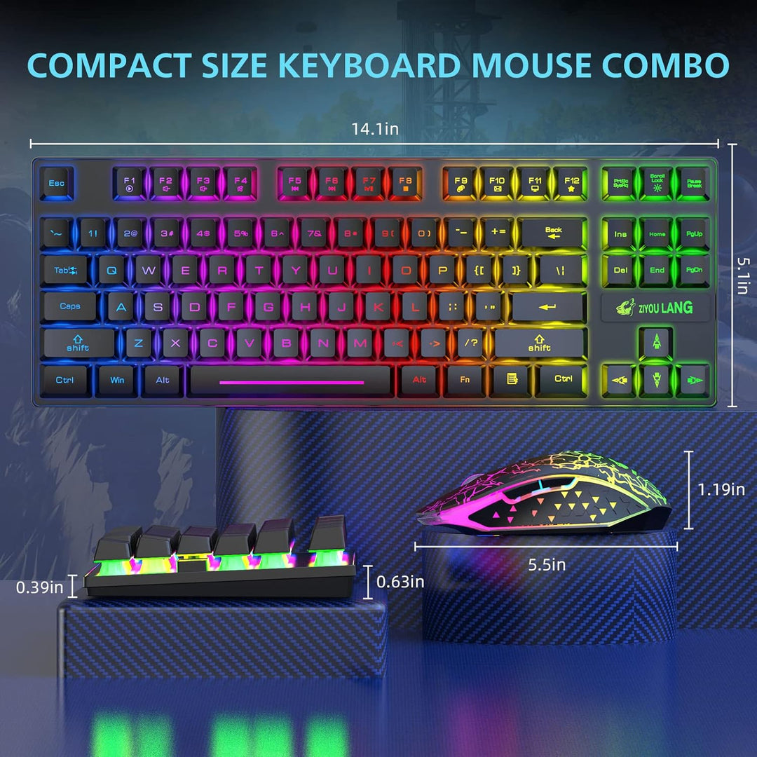 87 Tasten Drahtlose Tastatur Maus Combo Regenbogen von hinten beleuchtet 2.4G wiederaufladbare mecha