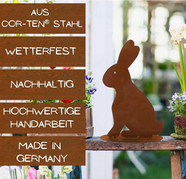 Rostikal Edelrost Osterhase 31cm - Wetterfeste Vintage-Gartendeko für das Osterfest im Shabby-Chic-S