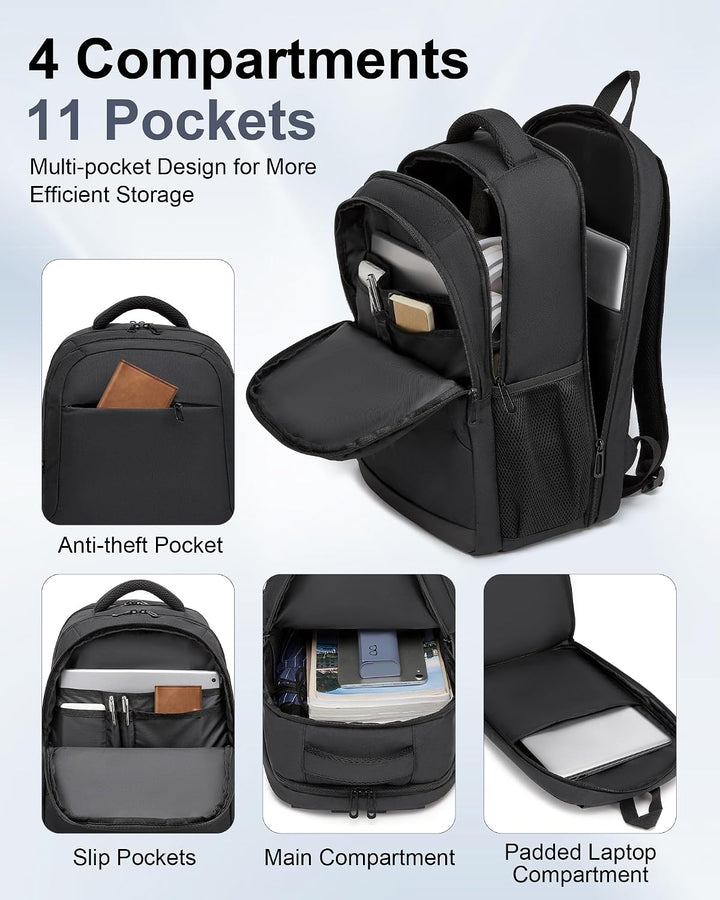 Rucksack Herren Arbeit, 15,6 Zoll Business Laptop Rucksack Damen, Schwarz | Arbeitsrucksack mit voll