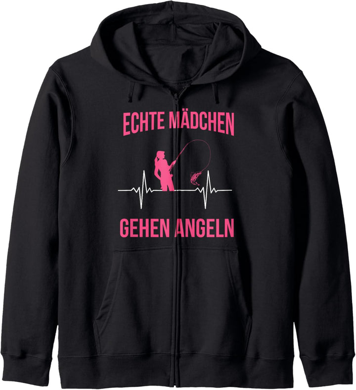 Echte Mädchen Gehen Angeln Herzschlag Kapuzenjacke