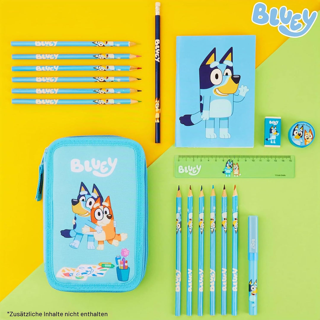 BlueY Federmäppchen Kinder 2-Fach Gefülltes Doppelmäppchen mit Schul Sachen &amp; Schreibwaren